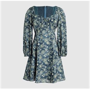 J. Crew Sweetheart long-sleeve mini dress in vintage vines Size 8 Green Blue